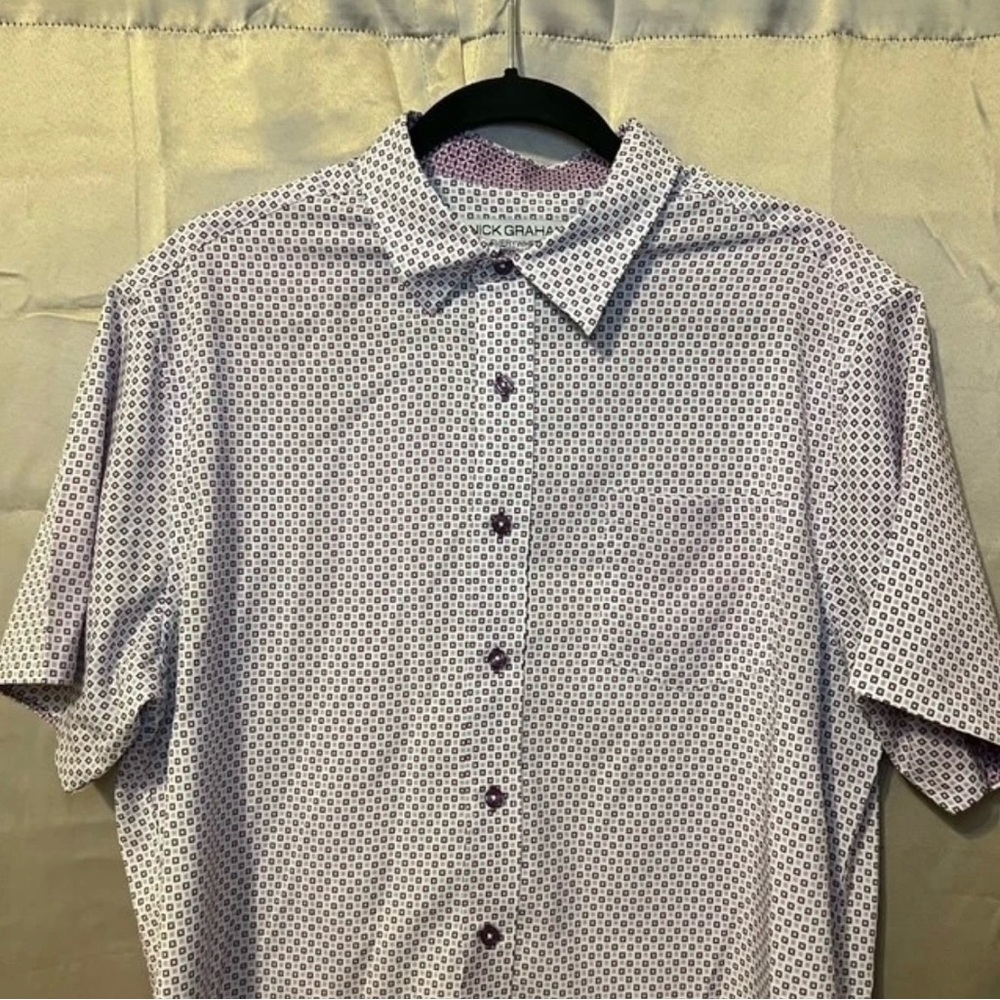 Nick Graham Men's Performance Short Sleeve Woven Sport Shirt Size L Purple